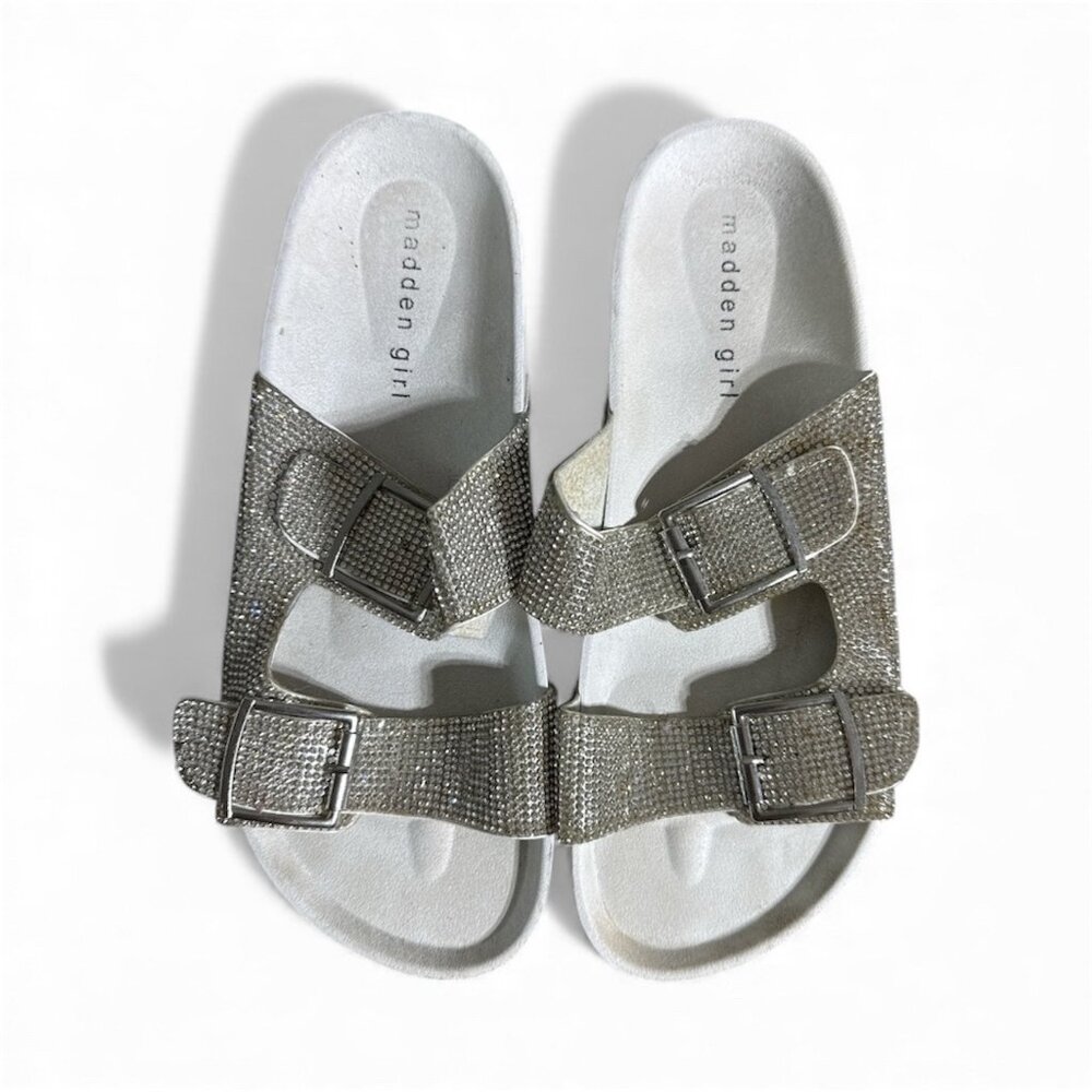 Madden Girl Rhinestone Embellished Flat Sandals Women’s Size 7.5 Sparkly Shoes
